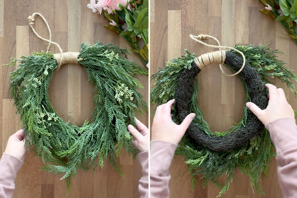 Faux nordic pine wreath.