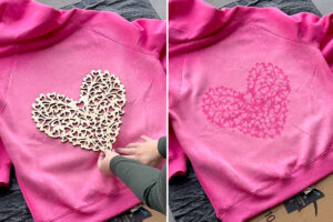 Removing the wood heart to show bleached design.