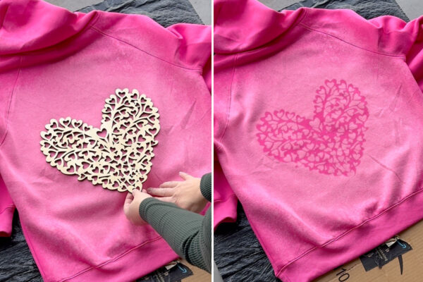 Removing the wood heart to show bleached design.