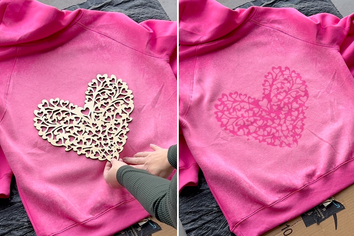 Removing the wood heart to show bleached design.
