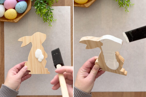 Painting wood bunny white.