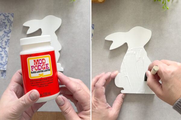 Painting bunny with mod podge.