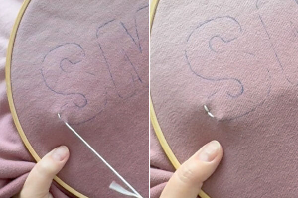 Poking needle up 1/4 inch away, then coming back down in same spot as before.