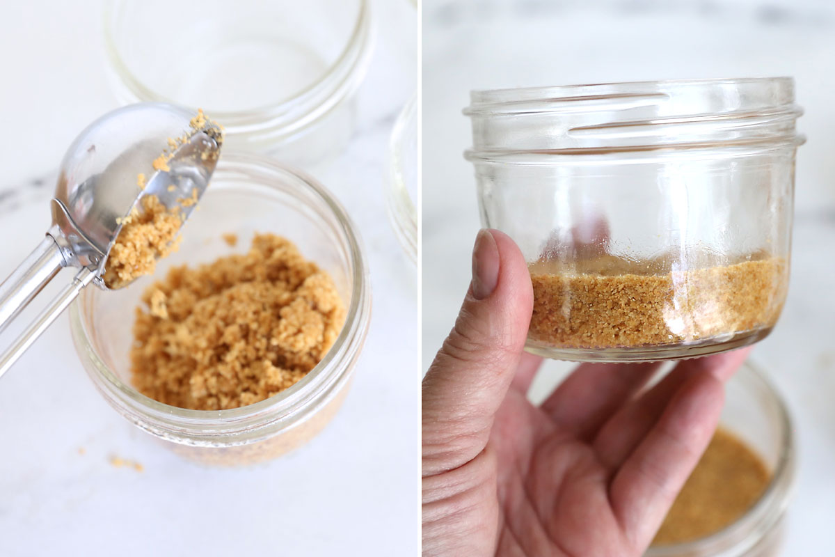 Graham cracker crust pressed into bottom of container.