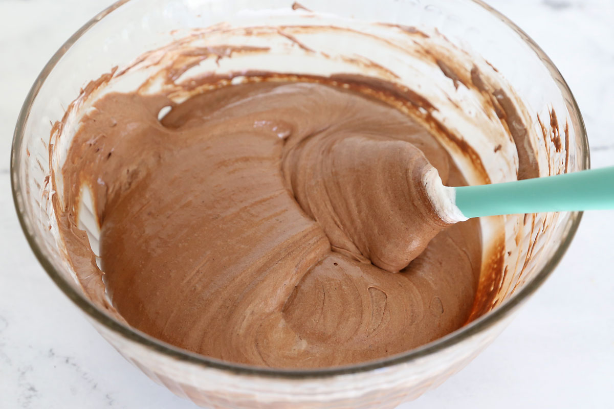 Cool whip stirred into chocolate mixture.