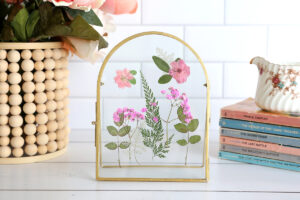 Pressed flowers in a frame.
