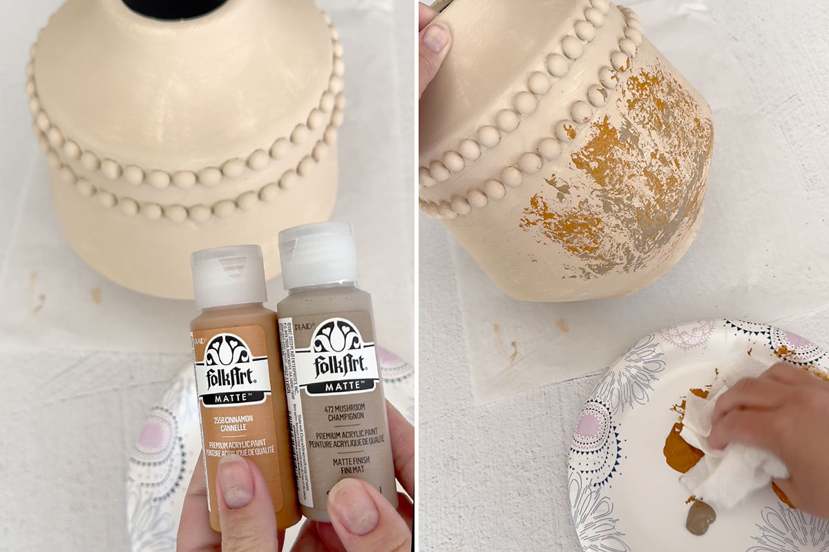 Applying darker colors with bunched up paper towel.