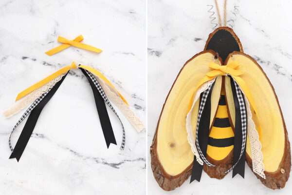Ribbons tied together then glued onto bee.