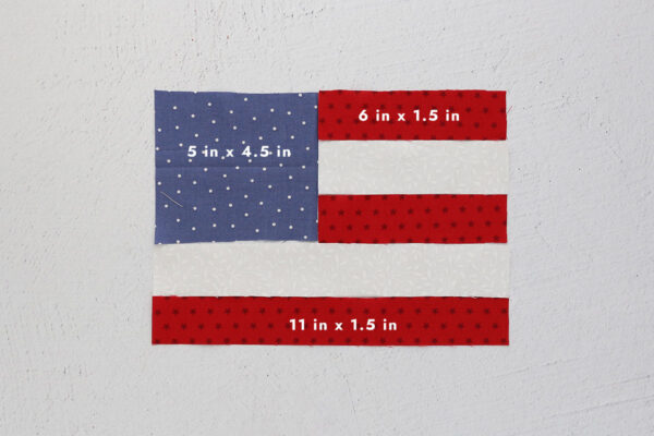 Fabric squares and rectangles cut to size.