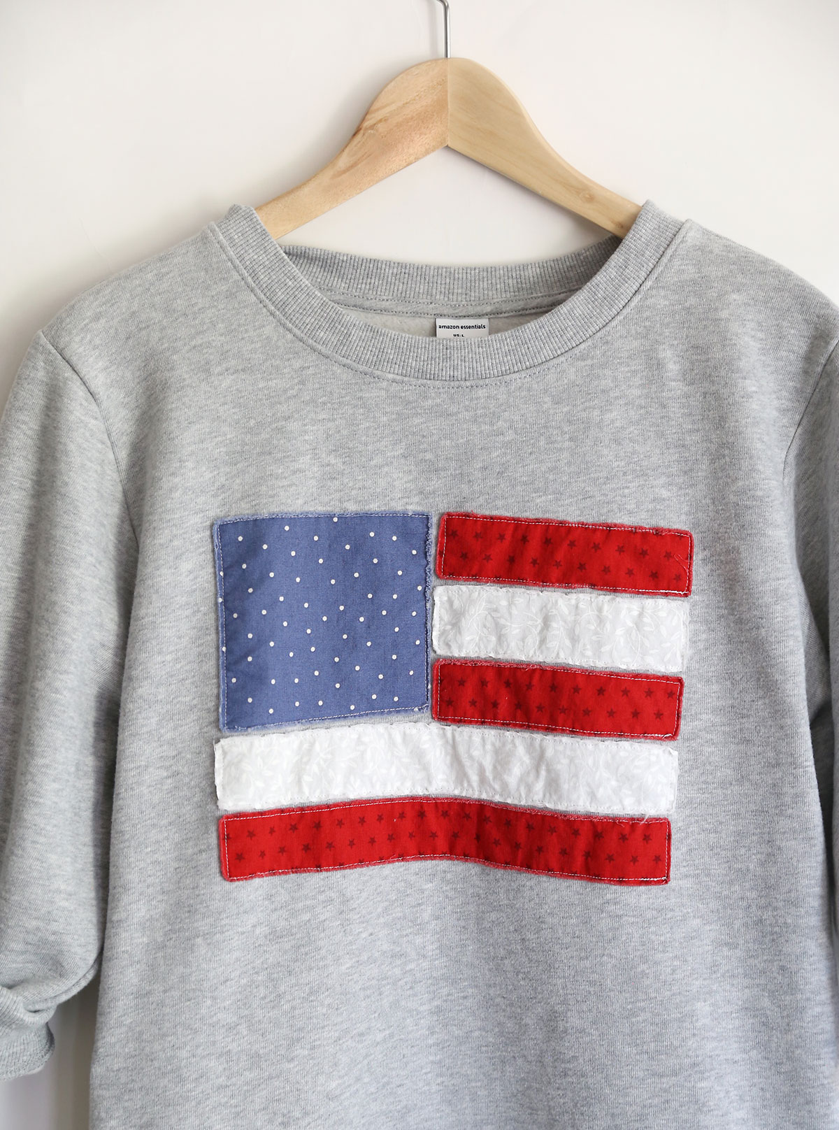 DIY American flag sweatshirt.