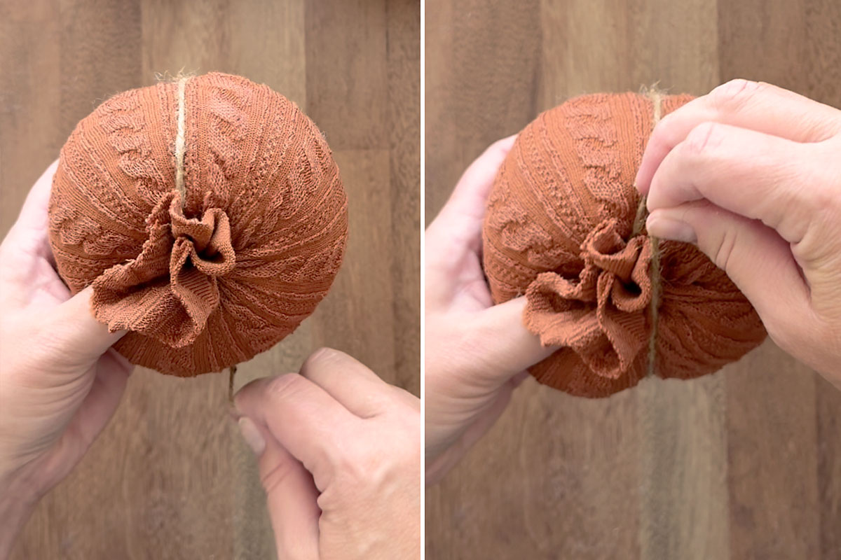 Wrap twine around sock.
