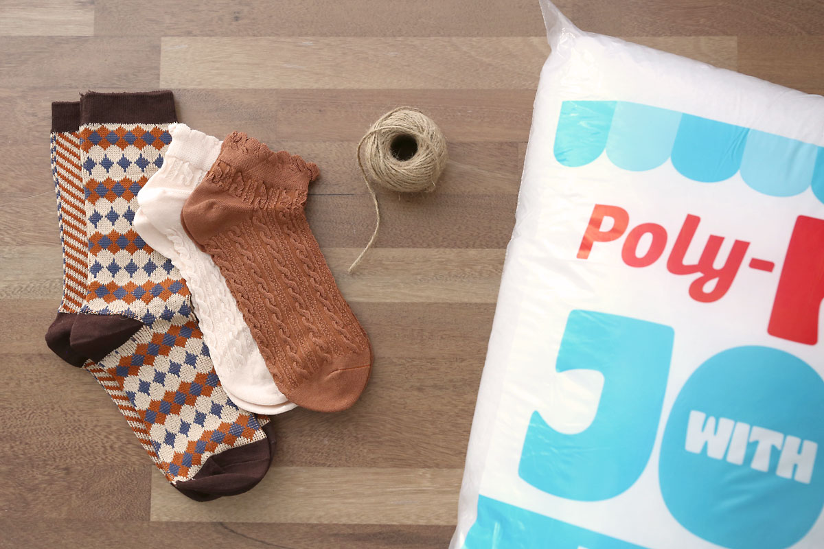 Socks, twine, poly-fil.