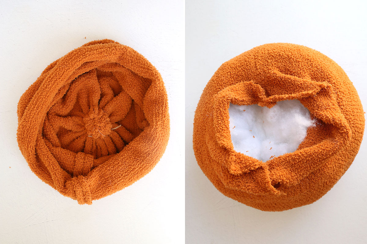 Turn fabric right side out, stuff with polyfill.