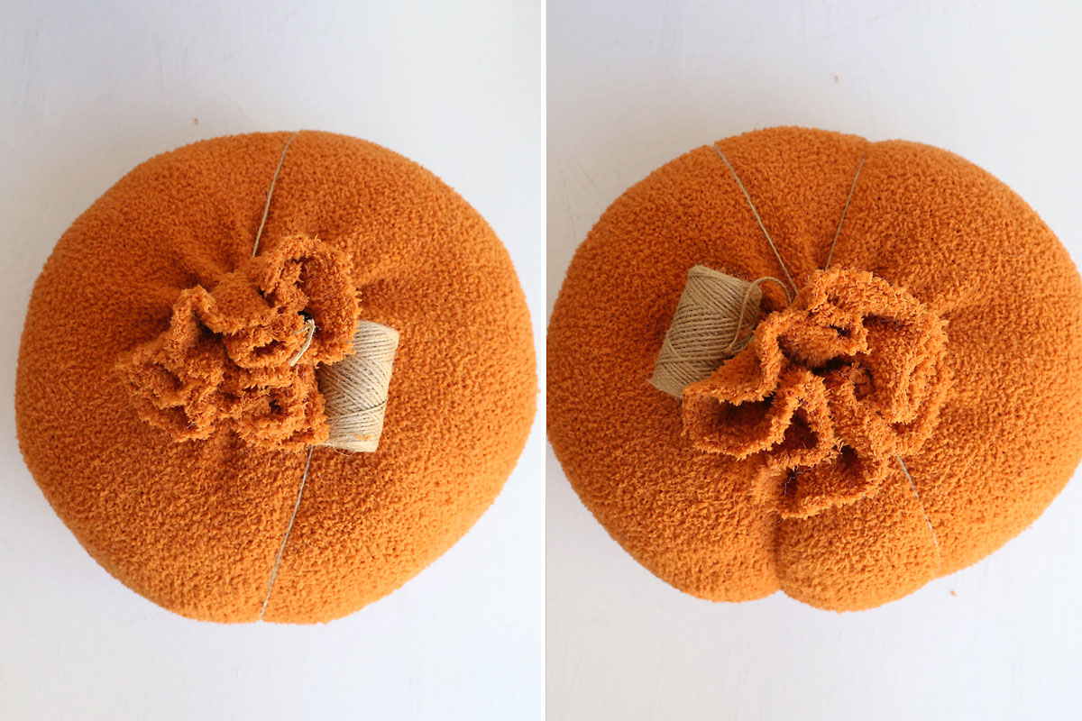 Gather loose fabric at top and tie closed.