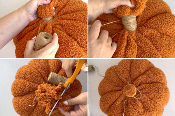 Wrap twine around raw edges to create stem.