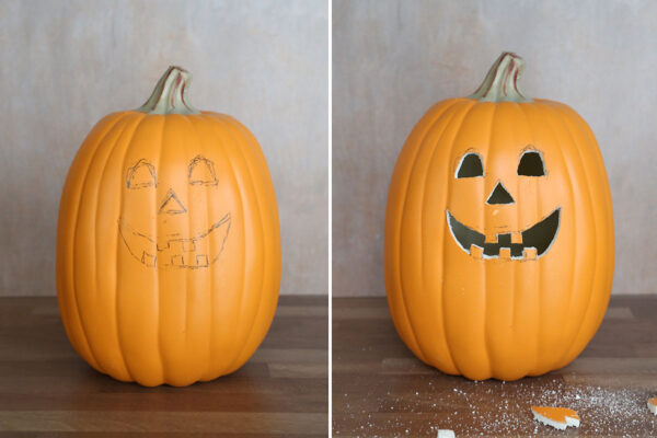 Draw face and carve.