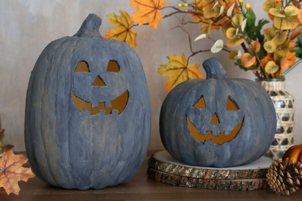 DIY terracotta jack-o-lanterns.