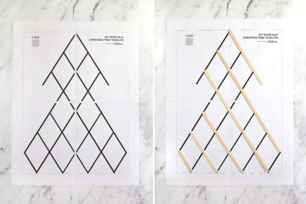 Printed template with strips on the right side.