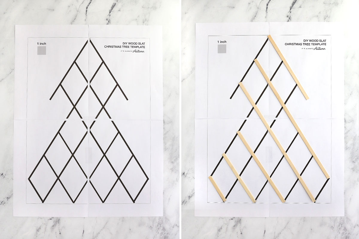 Printed template with strips on the right side.