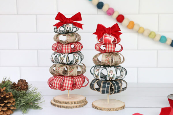 Ribbon Christmas tree craft.